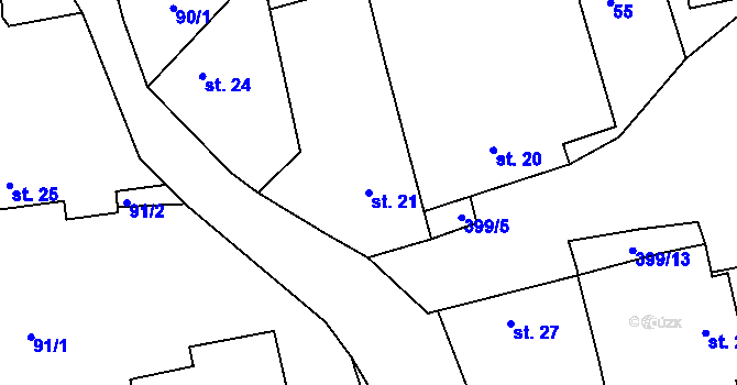 Parcela st. 21 v KÚ Srbce u Luže, Katastrální mapa