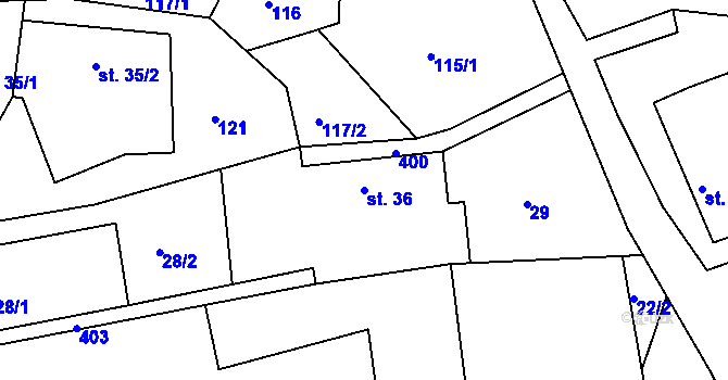 Parcela st. 36 v KÚ Srbce u Luže, Katastrální mapa