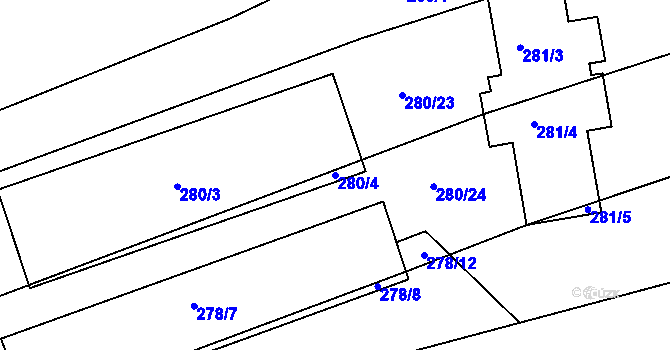 Parcela st. 280/4 v KÚ Hlohovčice, Katastrální mapa