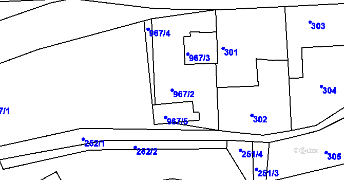 Parcela st. 967/2 v KÚ Hlohovčice, Katastrální mapa