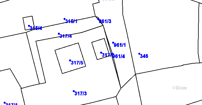 Parcela st. 317/2 v KÚ Hlohovčice, Katastrální mapa