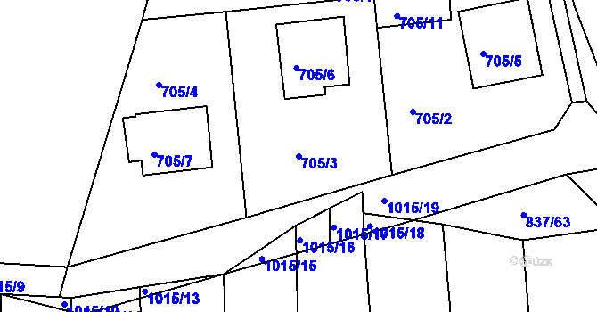 Parcela st. 705/3 v KÚ Těšovice u Kolovče, Katastrální mapa