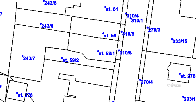 Parcela st. 58/1 v KÚ Srbice, Katastrální mapa