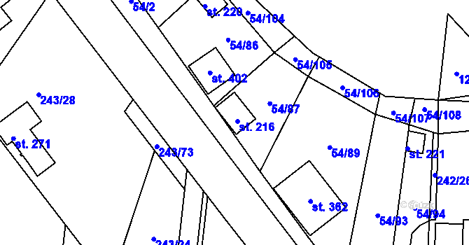 Parcela st. 216 v KÚ Srbice, Katastrální mapa