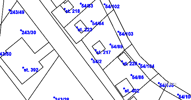 Parcela st. 217 v KÚ Srbice, Katastrální mapa