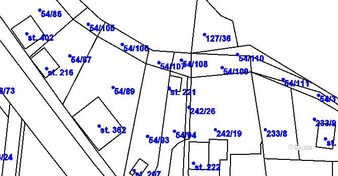 Parcela st. 221 v KÚ Srbice, Katastrální mapa