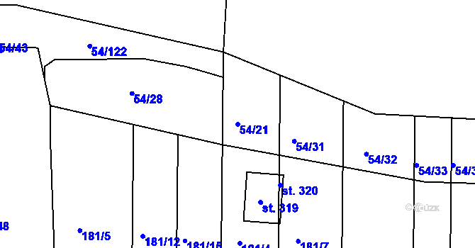 Parcela st. 54/21 v KÚ Srbice, Katastrální mapa