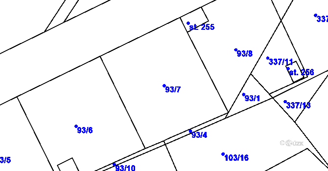 Parcela st. 93/7 v KÚ Srbice, Katastrální mapa