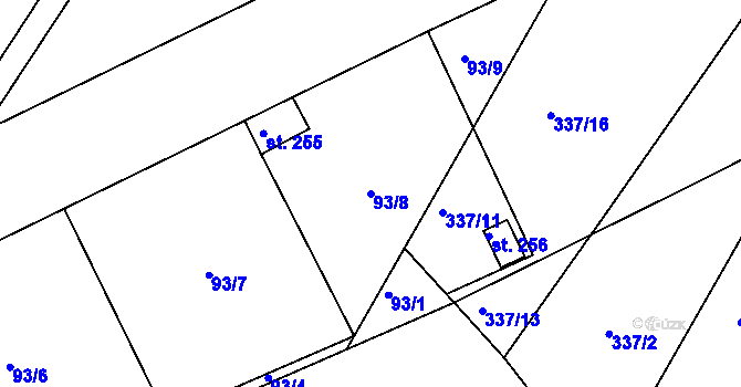 Parcela st. 93/8 v KÚ Srbice, Katastrální mapa