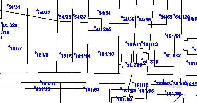 Parcela st. 181/10 v KÚ Srbice, Katastrální mapa