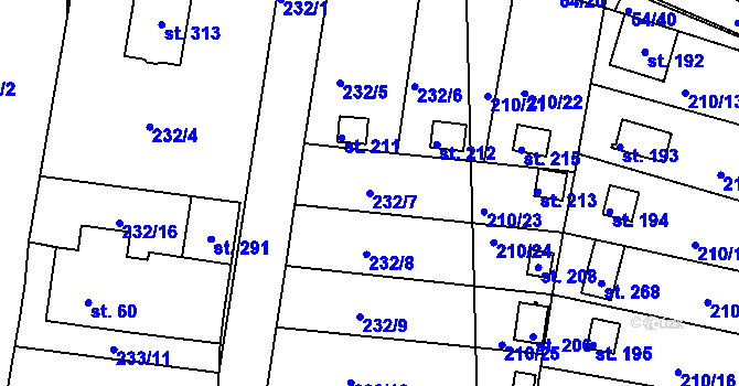 Parcela st. 232/7 v KÚ Srbice, Katastrální mapa