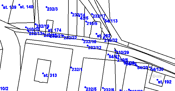 Parcela st. 232/12 v KÚ Srbice, Katastrální mapa