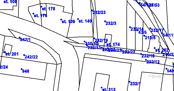 Parcela st. 232/13 v KÚ Srbice, Katastrální mapa