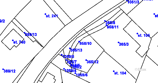 Parcela st. 958/10 v KÚ Srbín, Katastrální mapa