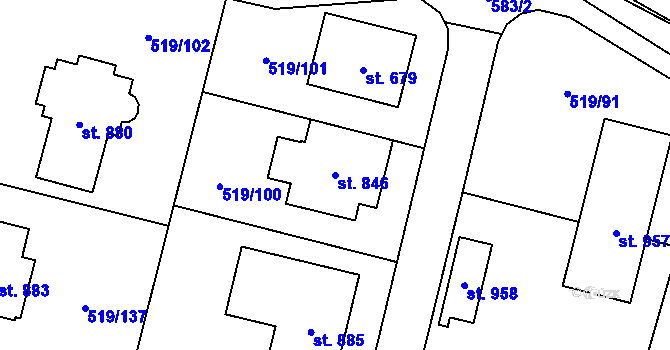 Parcela st. 846 v KÚ Srbín, Katastrální mapa