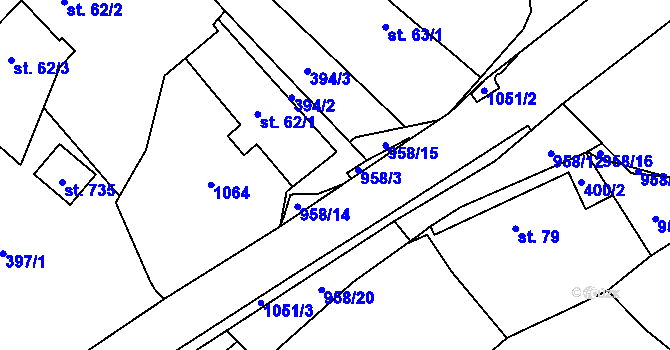 Parcela st. 958/13 v KÚ Srbín, Katastrální mapa