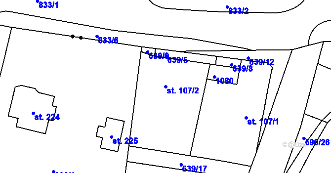 Parcela st. 107/2 v KÚ Srbín, Katastrální mapa