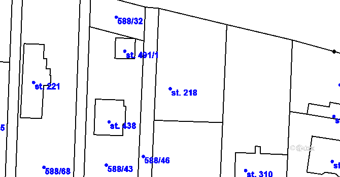 Parcela st. 218 v KÚ Srbín, Katastrální mapa