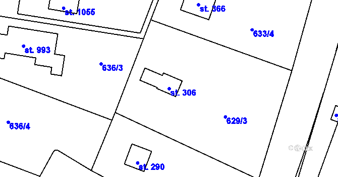 Parcela st. 306 v KÚ Srbín, Katastrální mapa