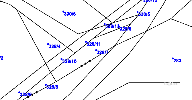 Parcela st. 328/7 v KÚ Srbín, Katastrální mapa