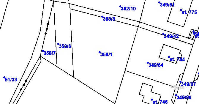 Parcela st. 358/1 v KÚ Srbín, Katastrální mapa