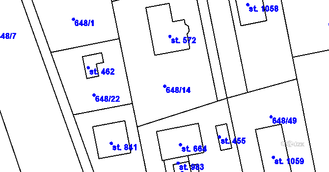 Parcela st. 648/14 v KÚ Srbín, Katastrální mapa