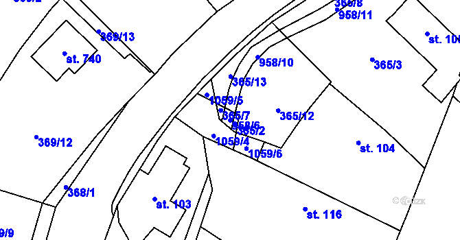 Parcela st. 958/6 v KÚ Srbín, Katastrální mapa