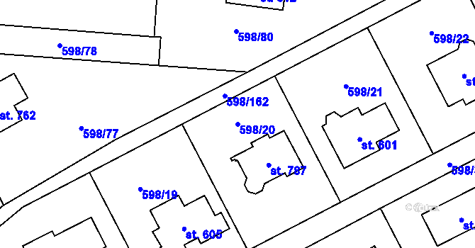 Parcela st. 598/20 v KÚ Srbín, Katastrální mapa