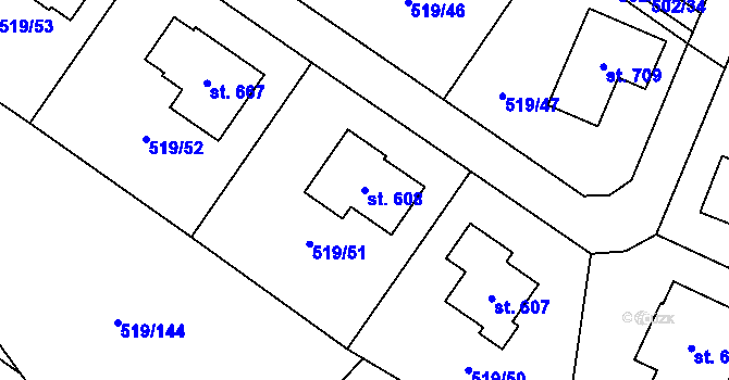 Parcela st. 608 v KÚ Srbín, Katastrální mapa
