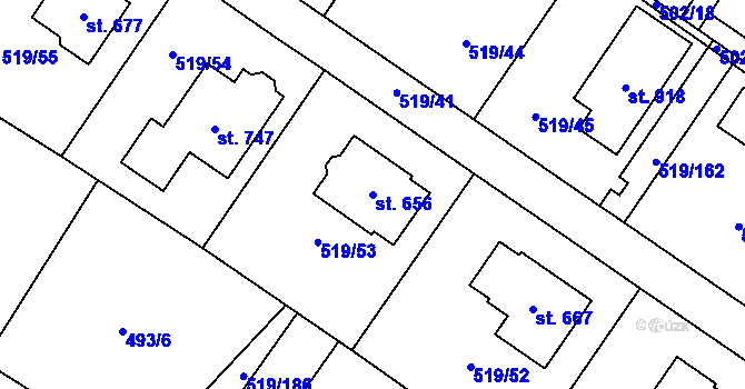 Parcela st. 656 v KÚ Srbín, Katastrální mapa