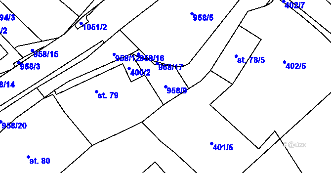 Parcela st. 958/9 v KÚ Srbín, Katastrální mapa