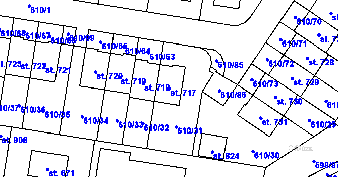 Parcela st. 717 v KÚ Srbín, Katastrální mapa