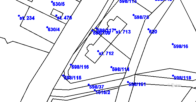 Parcela st. 712 v KÚ Srbín, Katastrální mapa