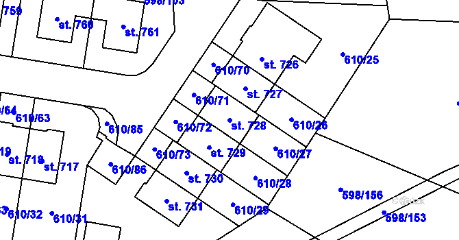Parcela st. 728 v KÚ Srbín, Katastrální mapa