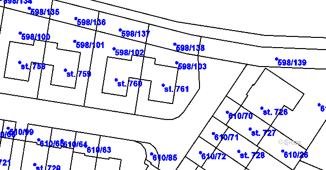 Parcela st. 761 v KÚ Srbín, Katastrální mapa