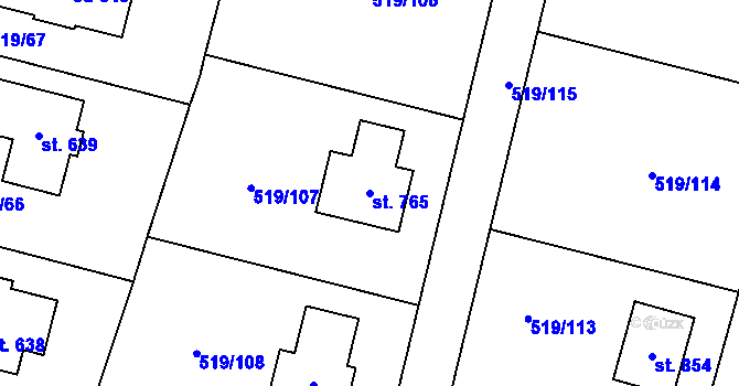 Parcela st. 765 v KÚ Srbín, Katastrální mapa