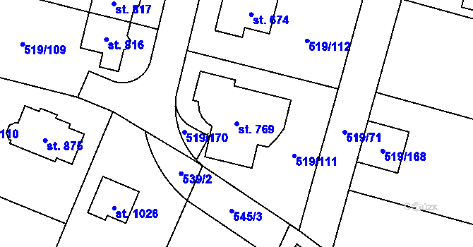 Parcela st. 769 v KÚ Srbín, Katastrální mapa