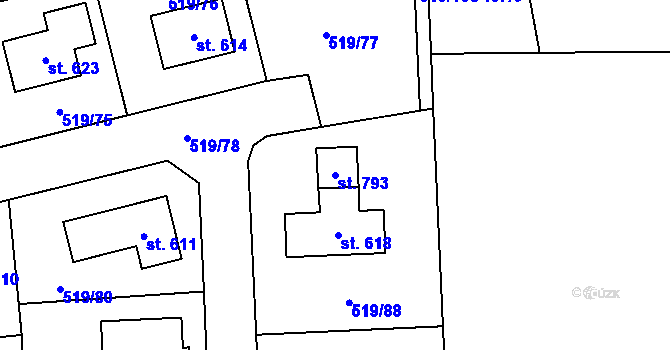 Parcela st. 793 v KÚ Srbín, Katastrální mapa