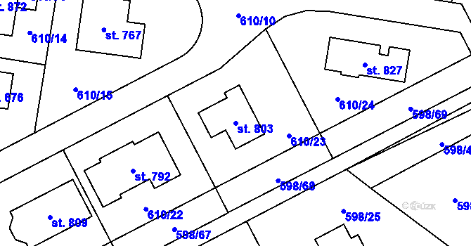 Parcela st. 803 v KÚ Srbín, Katastrální mapa