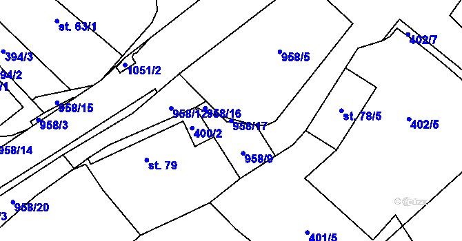 Parcela st. 958/17 v KÚ Srbín, Katastrální mapa