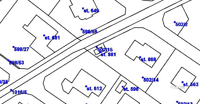 Parcela st. 881 v KÚ Srbín, Katastrální mapa