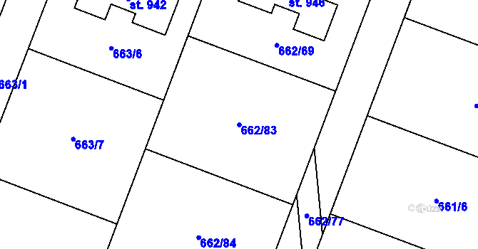 Parcela st. 662/83 v KÚ Srbín, Katastrální mapa