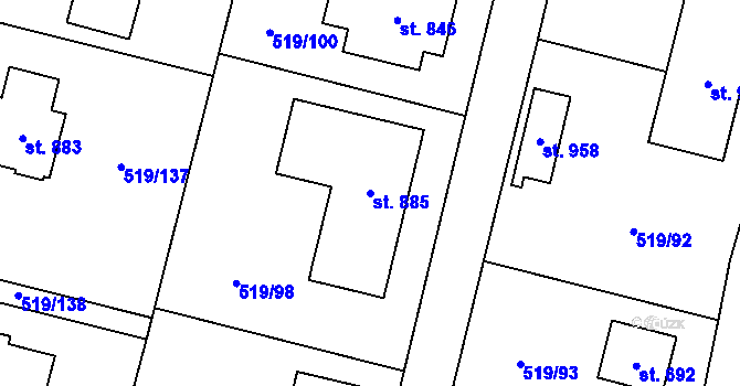 Parcela st. 885 v KÚ Srbín, Katastrální mapa