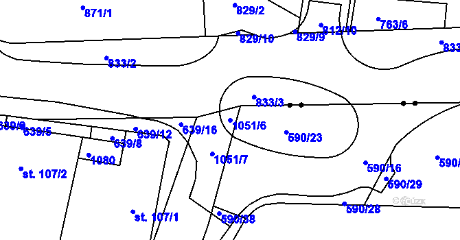 Parcela st. 1051/6 v KÚ Srbín, Katastrální mapa
