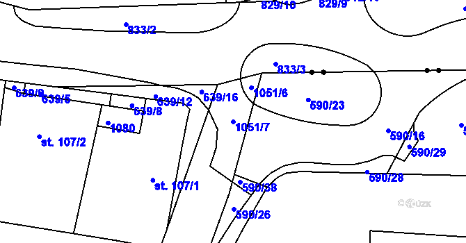 Parcela st. 1051/7 v KÚ Srbín, Katastrální mapa