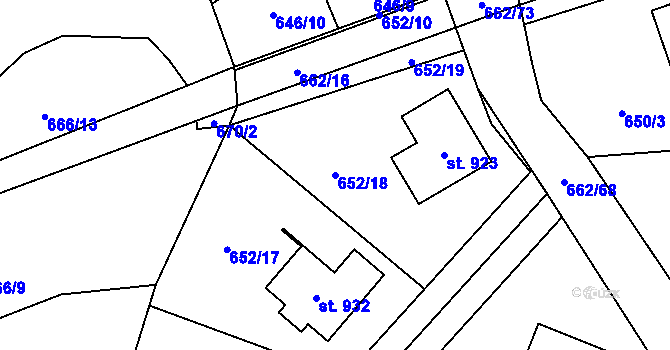 Parcela st. 652/18 v KÚ Srbín, Katastrální mapa
