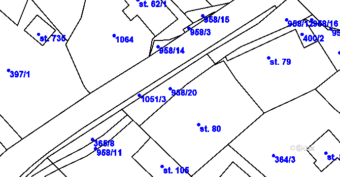 Parcela st. 958/20 v KÚ Srbín, Katastrální mapa