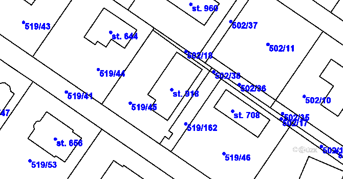 Parcela st. 918 v KÚ Srbín, Katastrální mapa