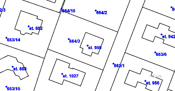 Parcela st. 959 v KÚ Srbín, Katastrální mapa