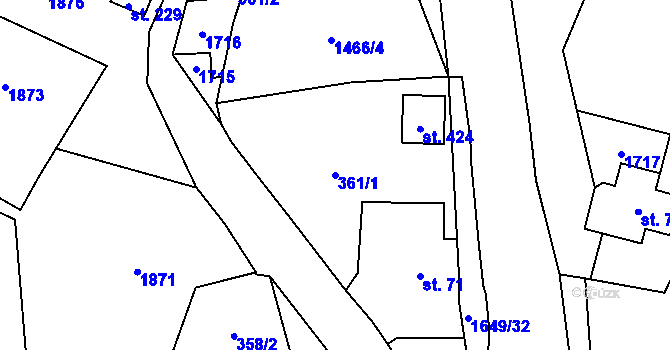 Parcela st. 361/1 v KÚ Srbská Kamenice, Katastrální mapa